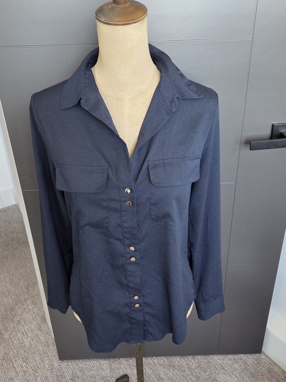 Ivanka Trump Navy Button Detail Blouse – Size Small